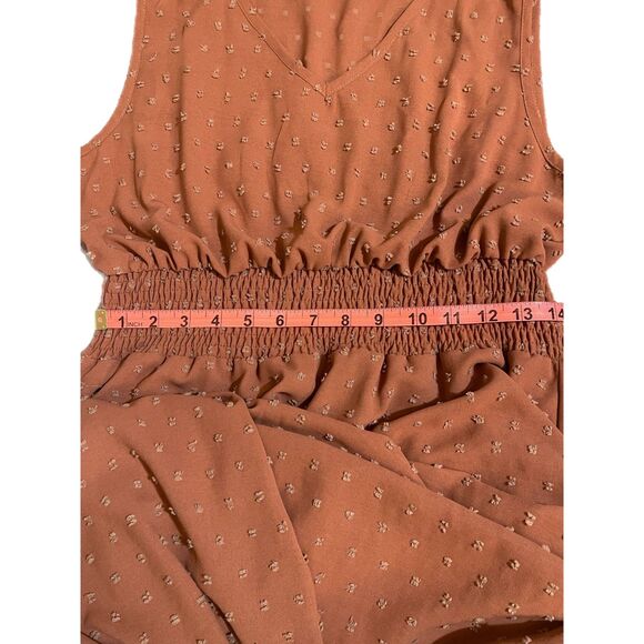 Burnt Orange Swiss Dot Shirred A-line Dress, size L - Picture 7 of 9